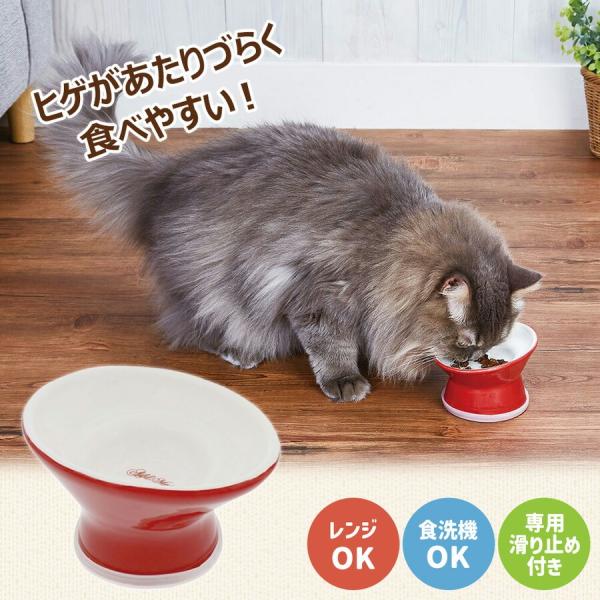 アドメイト 猫用食器 ヒゲがあたりづらく食べやすい猫用脚付き食器 タスカニーレッド 餌入れ ごはん皿 食器 食べやすい かわいい おしゃれ 映え