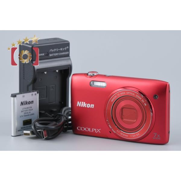 Nikon COOLPIX S3500 赤 ケース付き 美品 デジカメ ニコン（Nikon） 【中古】Nikon COOLPIX S3500 ラズベリーレッド