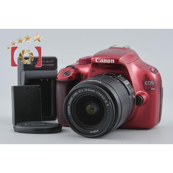 【中古】Canon キヤノン EOS Kiss X50 18-55 レンズキット レッド シャッター回数僅少
