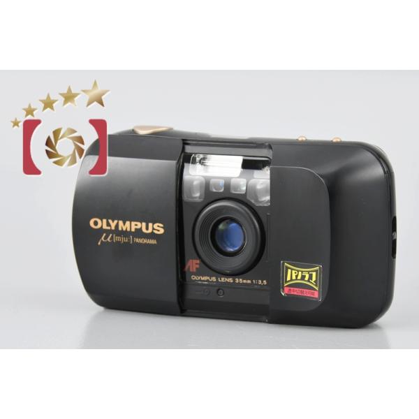 【中古】OLYMPUS オリンパス（OLYMPUS） ブラック　ケース付 パノラマ mju コンパクトフィルムカメラ OLYMPUS μ[mju:] ミュー PANORAMA フィルムカメラ