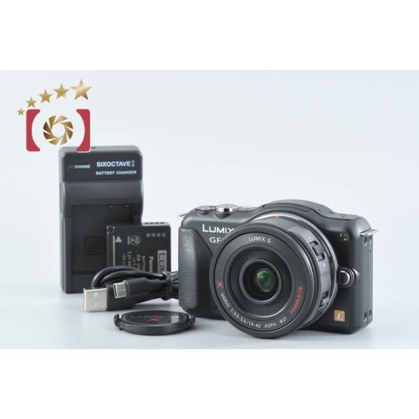 【中古】Panasonic パナソニック LUMIX DMC-GF5 エスプリブラック + LUMIX G X VARIO 14-42mm f/3.5-5.6 ASPH. POWER O.I.S. H-PS14042 シャッター回数僅少