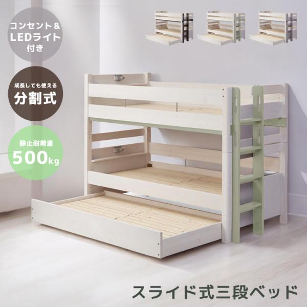 お子様から大人までご使用いただける機能満載でおしゃれなベッド。■商品の特徴ホワイトとおしゃれなカラーのツートンデザイン。安心安全の丈夫な特許取得構造で上段は静止耐荷重500kg。木目のやさしいパイン無垢材を使用。通気性抜群のすのこ床板を使用...