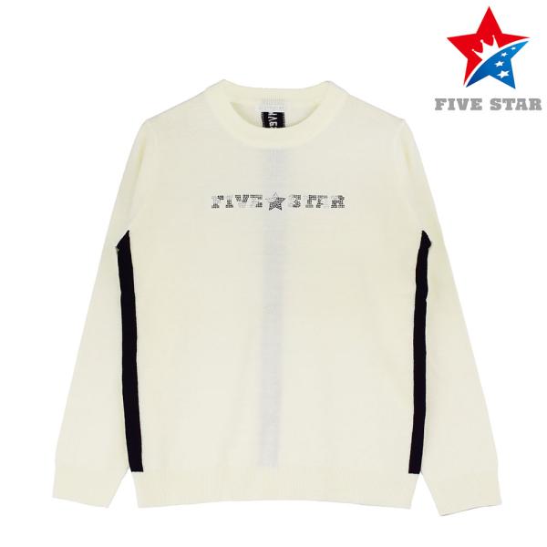 FIVE STAR ニット ゴルフ メンズ 薄手 ストーン ライン 刺繍 ホワイト