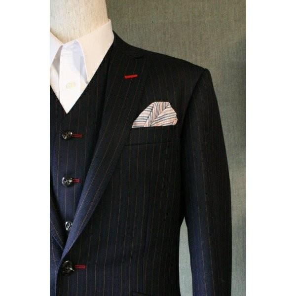 ポケットチーフ 結婚式 ワンタッチ ブランド フィックスポン fixpon メンズ パッフド２ ネイビー・オレンジ ストライプ 送別 パーティー ギフト 送料無料