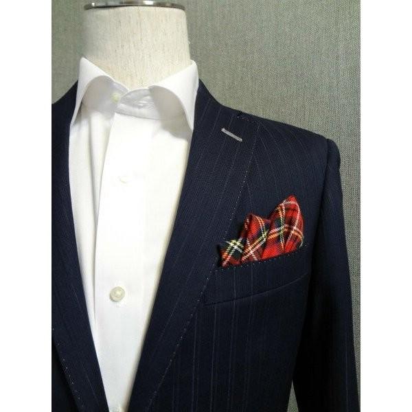 ポケットチーフ 結婚式 ワンタッチ ブランド フィックスポン fixpon メンズ Ｗ（ダブル）スリーピークス レッド・赤 タータンチェック 送別 パーティー 送料無料
