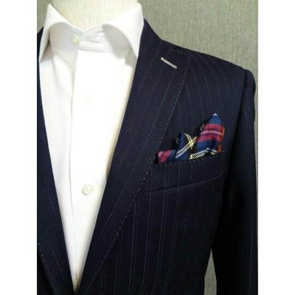 ポケットチーフ 結婚式 ワンタッチ ブランド フィックスポン fixpon メンズ Ｗ(ダブル)スリーピークス ブルー・青 タータンチェック 送別 パーティー 送料無料
