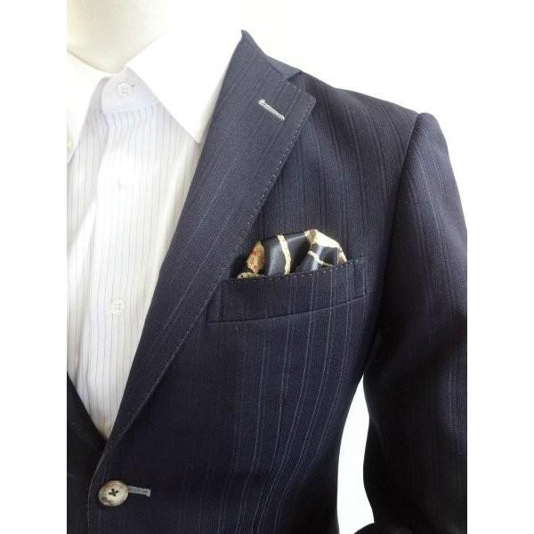 ポケットチーフ 結婚式 ワンタッチ ブランド フィックスポン fixpon メンズ パッフド２ ネイビー チェーン柄 送別 パーティー ギフト 贈り物 送料無料