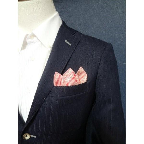 ポケットチーフ 結婚式 ワンタッチ ブランド フィックスポン fixpon メンズ クラッシュ 博多織 ピンク 献上柄 送別 パーティー ギフト 贈り物 送料無料
