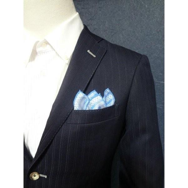 ポケットチーフ 結婚式 ワンタッチ ブランド フィックスポン fixpon メンズ クラッシュ 博多織 ブルー 献上柄 送別 パーティー ギフト 贈り物 送料無料