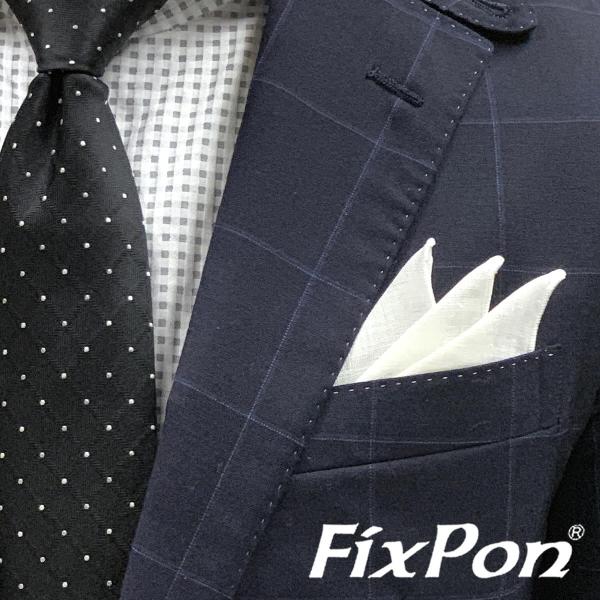 ポケットチーフ 結婚式 ワンタッチ ブランド フィックスポン fixpon メンズ スリーピークス 麻 リネン ホワイト パイピング：ホワイト 送別 送料無料