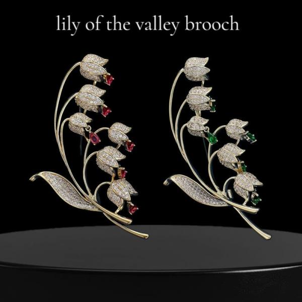 ブローチ ストールピン キラキラ揺れるスズランブローチ グリーン 緑