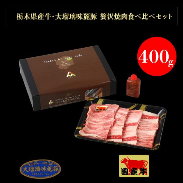 国産牛 栃木県産牛・大瑠璃味麗豚 贅沢焼肉食べ比べセット400g ｜ 栃木県産品 大田原市 ミヤ商事 FN255