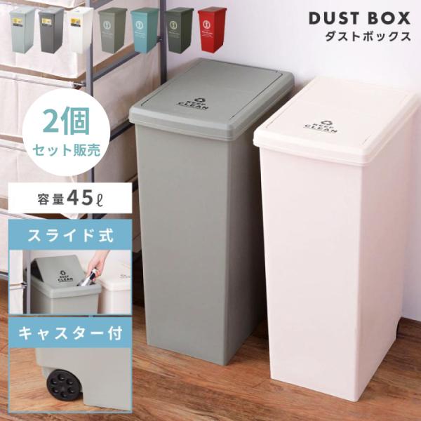 ゴミ箱 2個セット 45リットル おしゃれ スリム 分別 45L 蓋付き キャスター付き 幅27cm キッチン 蓋ロック可能 シンプル お手入れ簡単 ダストボックス 北欧