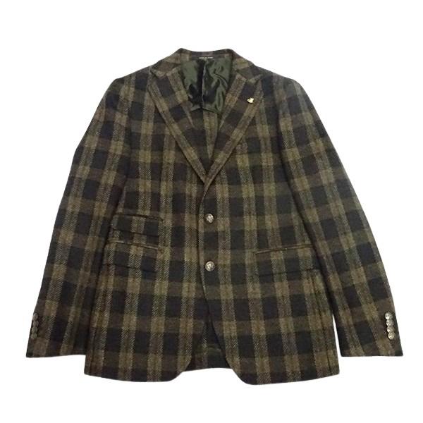 タリアトーレ チェック柄 ジャケット ウール シルク メンズ ネイビー L