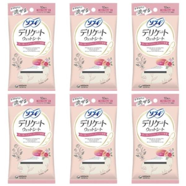 【まとめ買い】ソフィ デリケートウェットシート フローラルの香り 10枚入 × 6袋