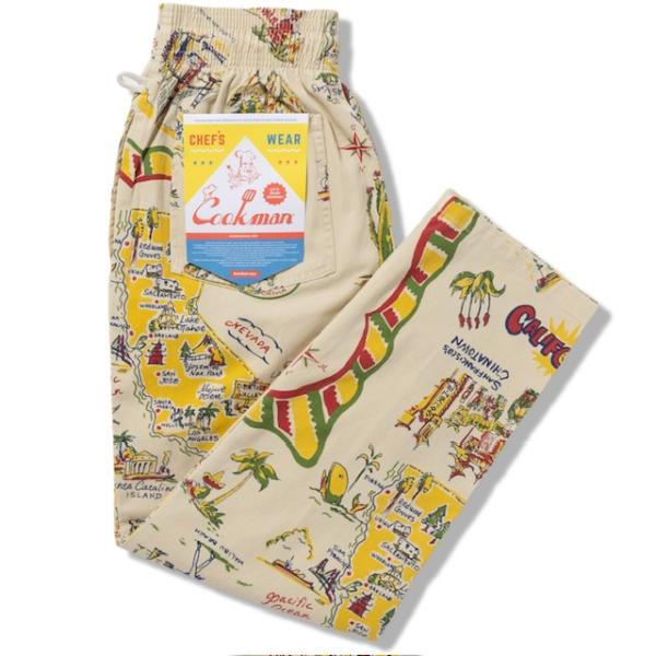 Lサイズ COOKMAN シェフパンツSouvenir Map California スーベニアマップ カリフォルニア ベージュ クックマン Chef Pants