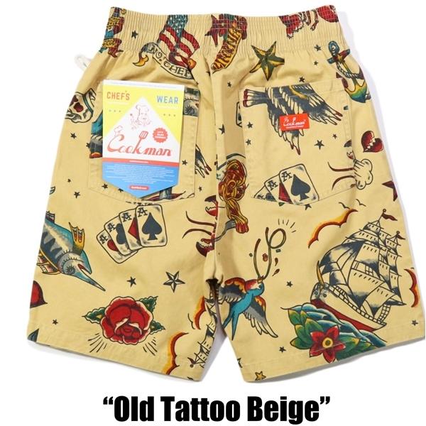 Lサイズ COOKMAN 短パン Old Tattoo Beige オールドタトゥー クックマン シェフショートパンツ Chef Pants Short