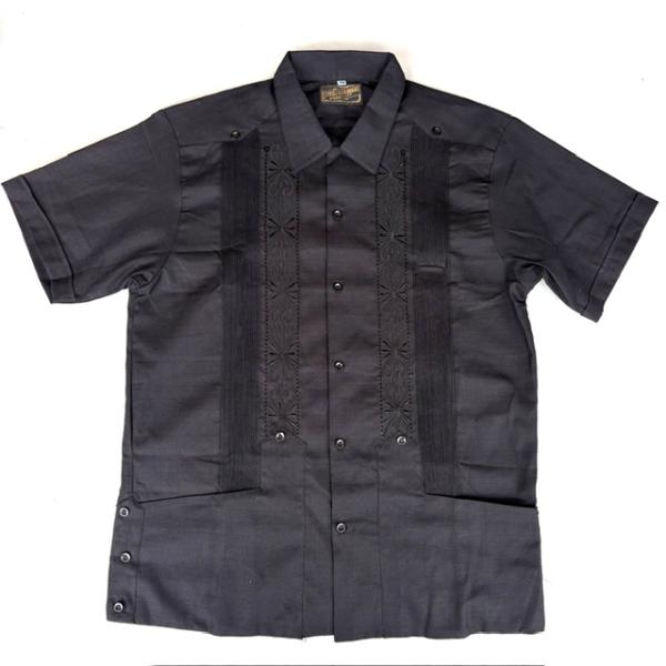 サイズ40 Estrella Standard キューバシャツ S/S GUAYABERA REJILLADA 半袖シャツ ブラック色 民族シャツ