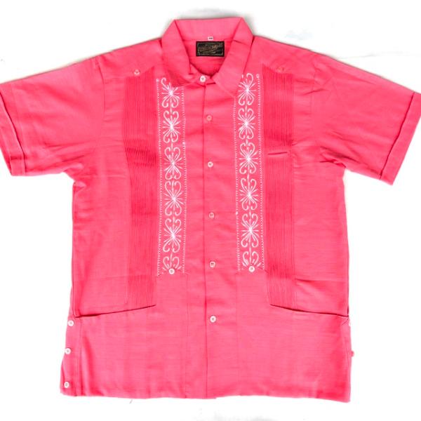 サイズ42 Estrella Standard キューバシャツ S/S GUAYABERA REJILLADA 半袖シャツ ピンク色 民族シャツ