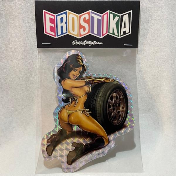 ロッキンジェリービーン EROSTIKA DETROIT MOTOR GIRL VINYL ステッカー ホログラフ