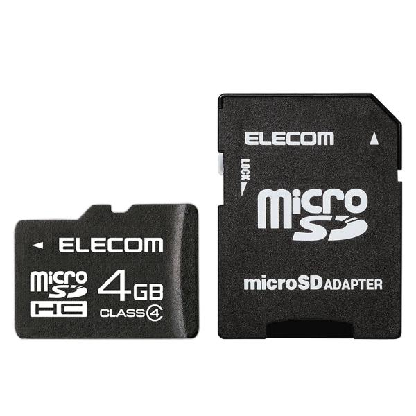 マイクロSDカード 4GB microSDHCカード ELECOM エレコム MF-MSDC4Hシリーズ Class4 SD変換アダプタ 日本語パッケージ MF-MSD004GC4/H ◆メ