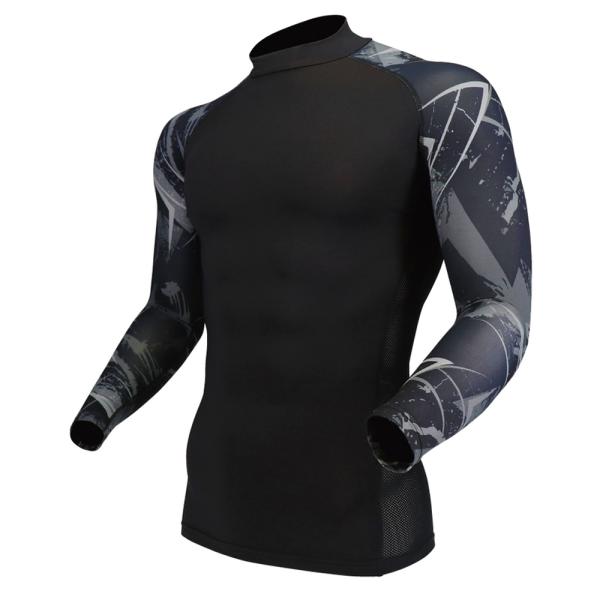 長袖バックハイネックシャツ JW-625 BT冷感 カモフラ×ブラック Lサイズ OTAFUKU 消臭 UVカット クロスクール素材 春夏用 メンズ JW-625-84-L ◆メ