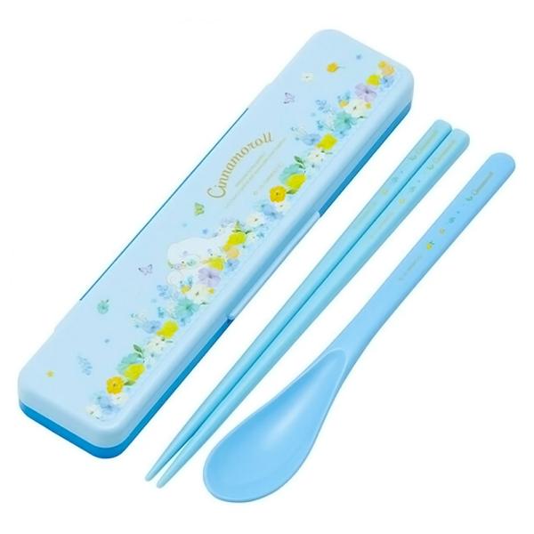 弁当用箸 シナモロール パステルビビッドな水彩花柄 音のならないコンビセット SKATER 子供 箸/スプーン18cm すべり止め加工 収納ケース 721342-CCS3SA ◆メ