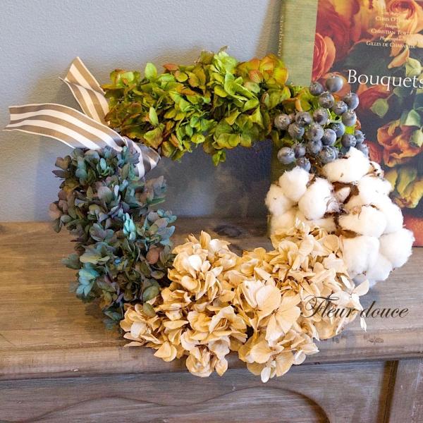 No75 たっぷりプリザーブドフラワーあじさいの爽やか贅沢♡ハンドメイドリース No75 たっぷりプリザーブドフラワーあじさいの爽やか贅沢