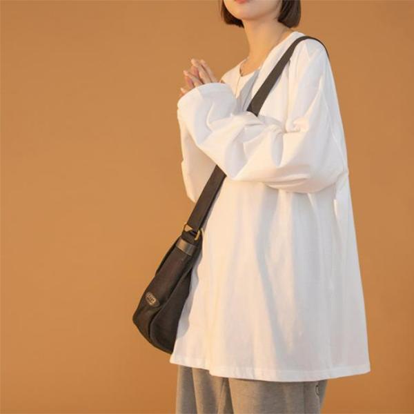 レディース　ロンT　長袖Tシャツ　オーバーサイズ　ワイドロンT　ベーシック