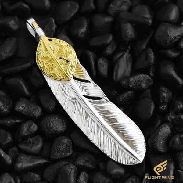【新品】K18 Arabesque Heart SV Feather XL Size / La Key ラキー 唐草上金特大フェザー(左)