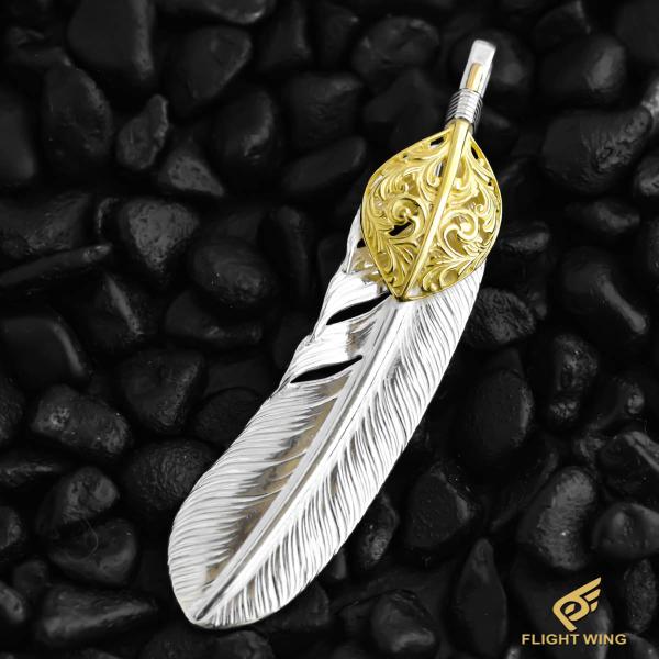 【新品】K18 Arabesque Heart SV Feather XL Size / La Key ラキー 唐草上金特大フェザー(右)