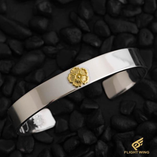 【新品】SV Bangle with K18 Sakura / La Key ラキー 桜メタル付き平打ちブレス