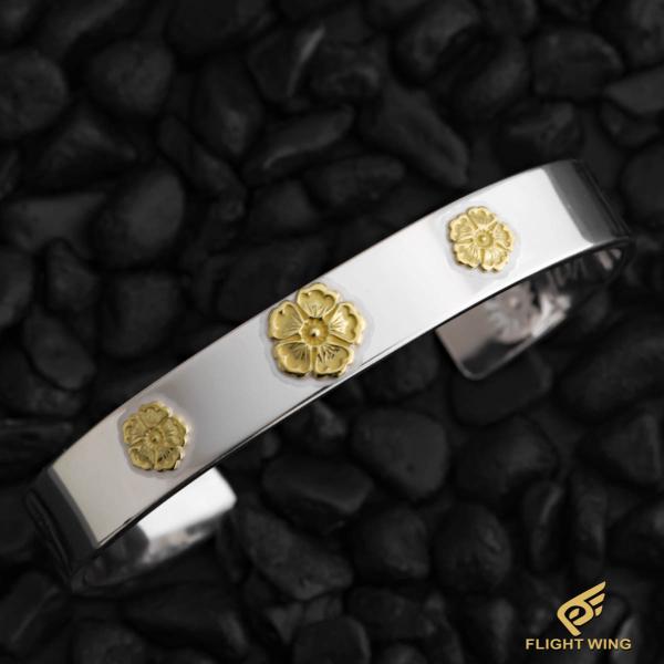 【新品】SV Bangle with K18 3 Points Sakura / La Key ラキー K18桜メタル3点付き平打ちブレス