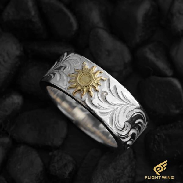 【新品】SV Arabesque Ring with K18 Sun / La Key ラキー 太陽唐草リング