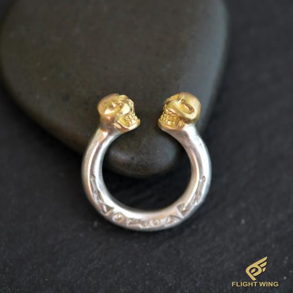 【新品】K18 2 Skull & SV Ring(13-15号) / Stop Light ストップライト 2スカルリング