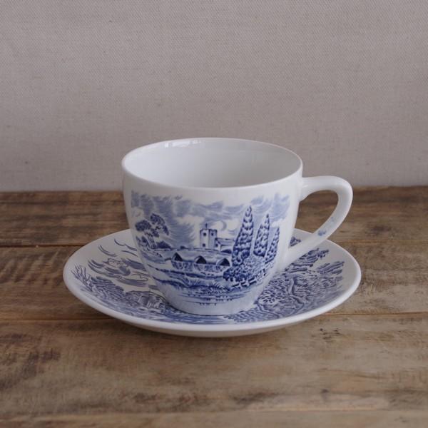 ヴィンテージ イギリス コーヒーカップ ソーサー ブルー 風景 エノク ウェッジウッド カントリーサイド レトロ 食器 陶器 #210511-2
