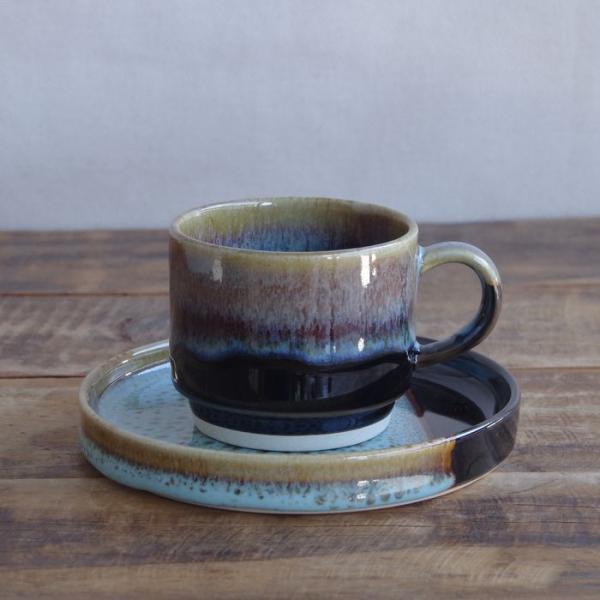 波佐見焼 コーヒーカップ ソーサー 夜色 Folk Design 釉薬 黒 ブルー