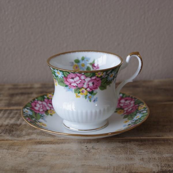 イギリス ヴィンテージ 食器 ロジーナ クイーンズ 薔薇 花柄 グリーン