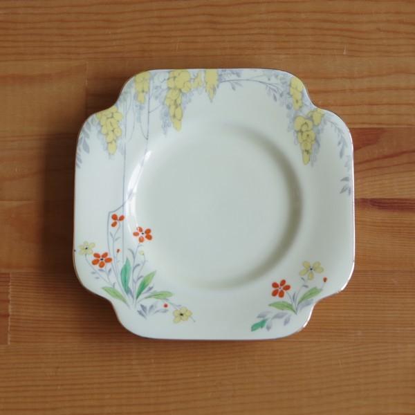 イギリス アンティーク 食器 ロイヤルグラフトン 赤 黄色 花柄 デザートプレート 角皿 Laburnum #200318-1~6  :ROYAL-GRAFTON--artdeco-yellow-red-flower-plate-16cm-200318-1to6:Flohmarkt  フローマルクト -