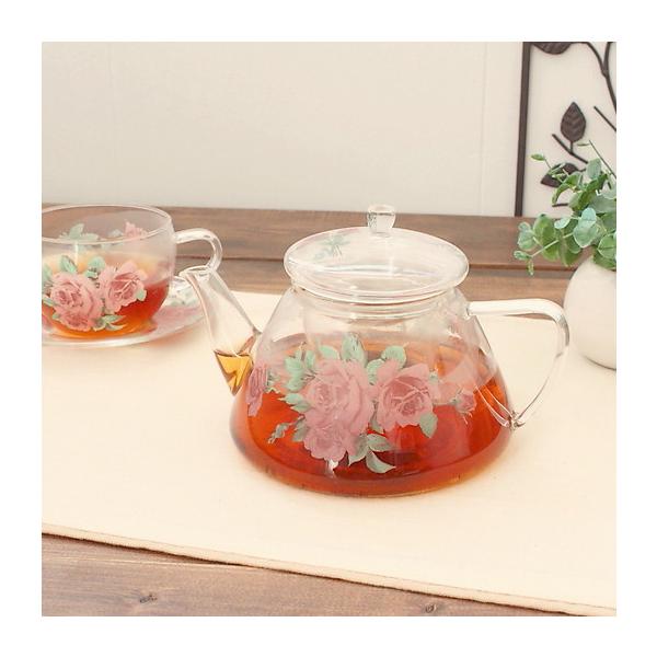 ＲＯＳＥ耐熱ガラスポット※ガラス製茶こし付き(洋食器 ガラス 耐熱ポット ティーポット  紅茶 お茶 レトロ cafeポット カフェ アウトレット 日本製)