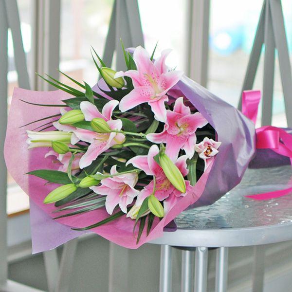 誕生日 ユリの花束 45輪 花束 ピンク ピンク ギフト 生花 贈り物 百合 プレゼント 誕生日 ゆり