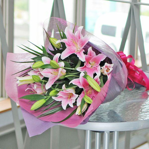 誕生日 ユリの花束 45輪 花束 ピンク ピンク ギフト 生花 贈り物 百合 プレゼント 誕生日 ゆり