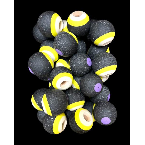Okendama REVO TAMA only - Maple - Splatter Black (Yellow/White) 玉のみ けん玉