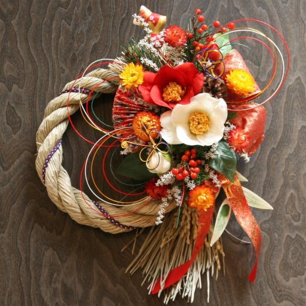 正月飾り リースしめ縄 お楽しみ 紅白椿しめ縄飾り お正月飾り 玄関 手作り 水引 しめ縄リース W1ふらわーぱれっと ヤフー店 通販