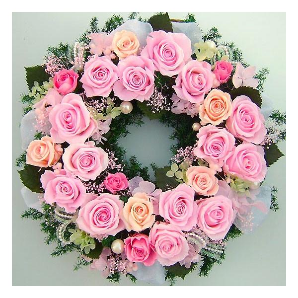 豪華【華やぎのピンクローズリース】32cm プリザーブドフラワー