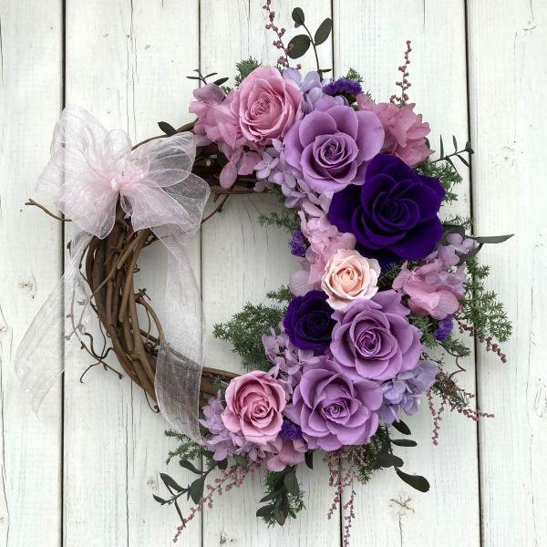 パープルピンクとユーカリリース】プリザーブドフラワーリース ギフト