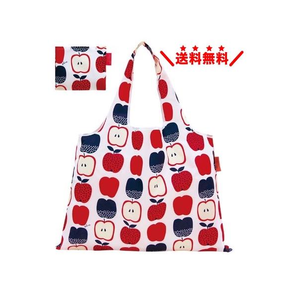 プレーリードッグ エコバッグ 【赤青りんご】 大容量 2WAY 折りたたみ マチ付き ショッピングバッッグ  おしゃれ 可愛い メール便無料
