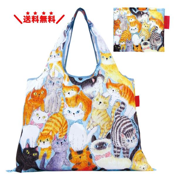 プレーリードッグ エコバッグ 【ねこちゃん、ねこちゃん】 大容量 2WAY 折りたたみ マチ付き ショッピングバッッグ  可愛い メール便無料