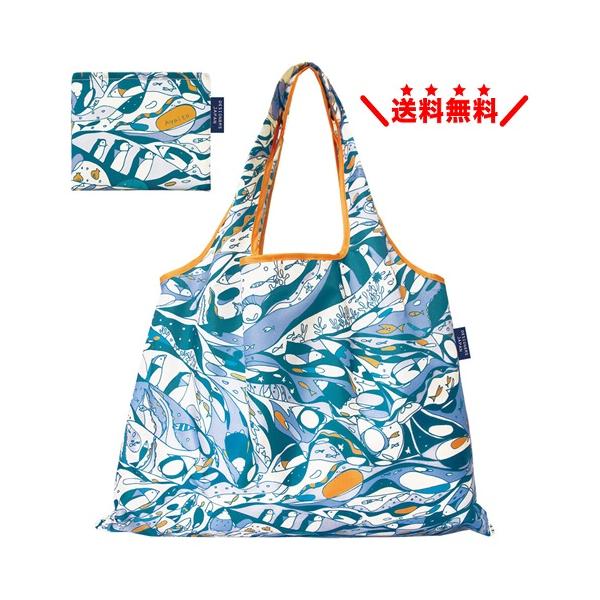 プレーリードッグ エコバッグ 【ペンギン海飛行】 大容量 2WAY 折りたたみ マチ付き ショッピングバッッグ  おしゃれ 可愛い メール便無料