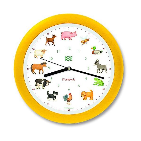 別注 Kookooキッズワールド 黄色 動物の声が聞ける 壁掛け時計 12種類の農場での動物が時を告げる 壁時計 かわいい壁時計 子供部屋に最適 癒さ 超歓迎 Www Centrodeladultomayor Com Uy